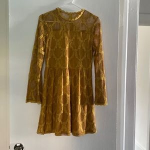 Xhilaration yellow / gold bell long sleeve dress, size small